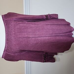 Floral & Ivy Purple Flowy Lightweight Boho Blouse Crochet Sleeve SZ L